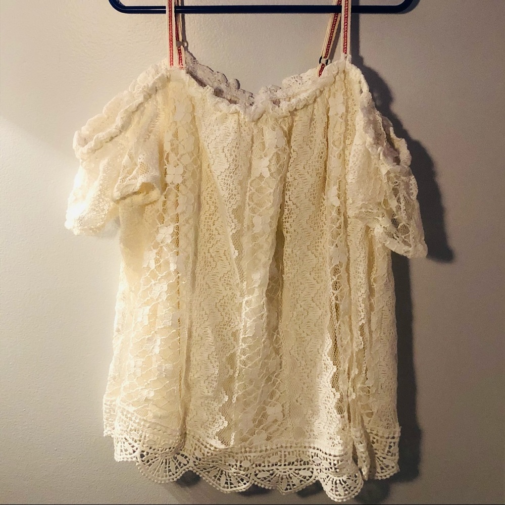 Boho Lace Off Shoulder Cream Top